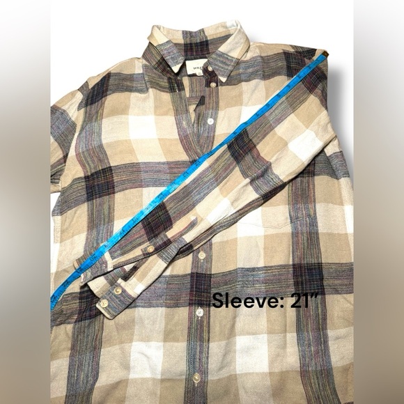 Aritzia Wilfred Free Flannel Shirt Boyfriend Button Up Plaid beige Brown XS - Picture 6 of 7